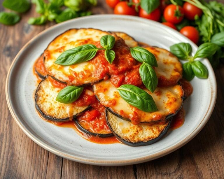 Aubergine parmigiana met een vleugje basilicum