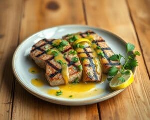 Gegrilde tonijn met een knoflook-limoendressing