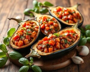 Gevulde aubergines met tomaten en kruiden