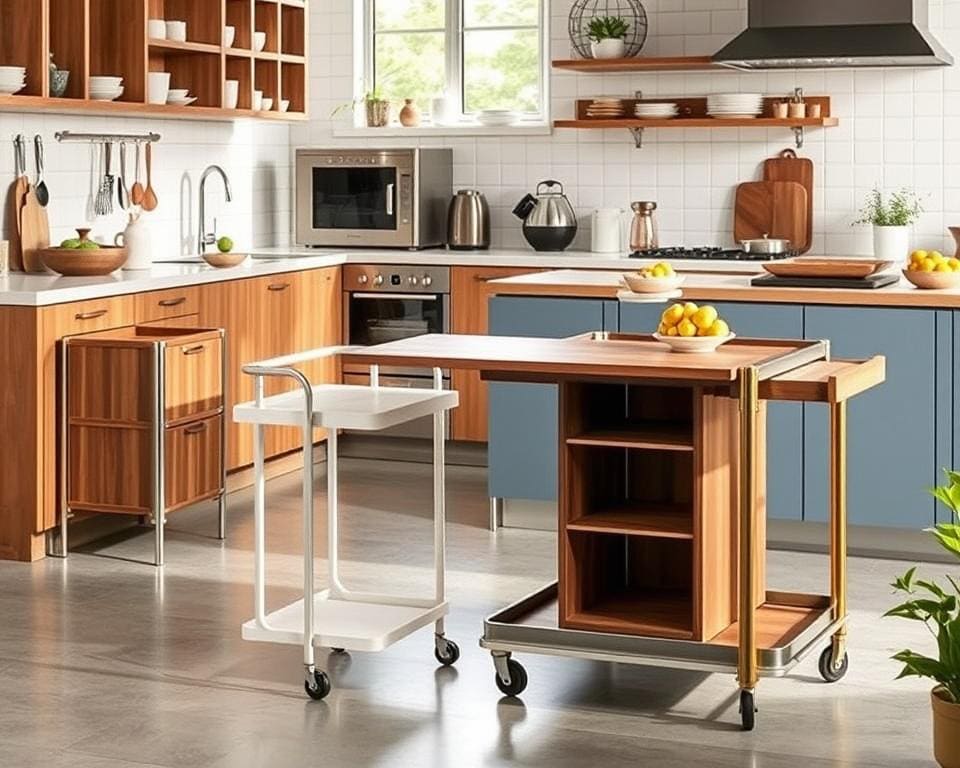 Keukentrolleys met een inklapbare tafeluitbreiding