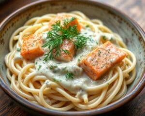 Pasta met zalm en een romige dillesaus