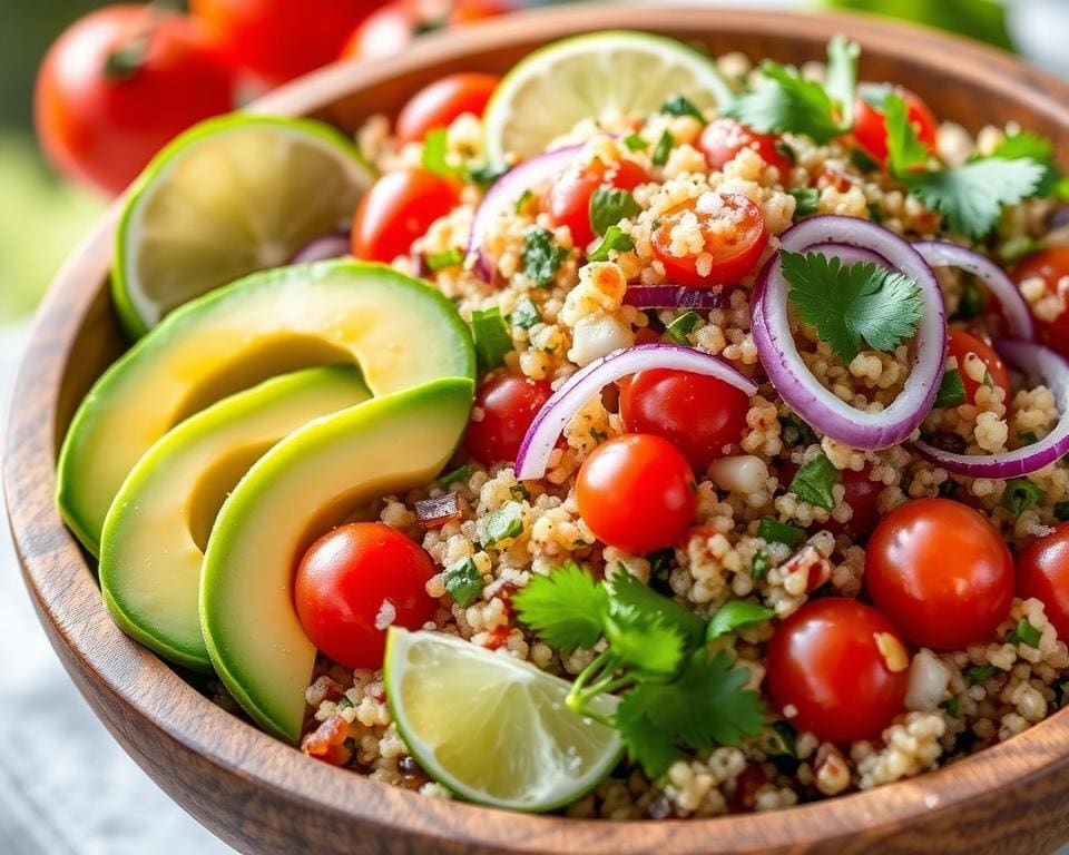 Quinoa salade met avocado en limoen