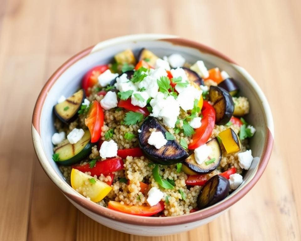 Quinoa salade met gegrilde groenten en feta
