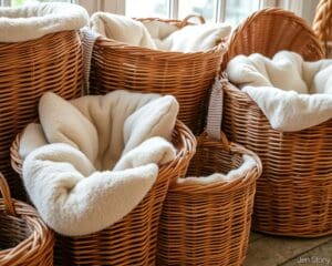 Rieten manden met een zachte stoffen binnenkant