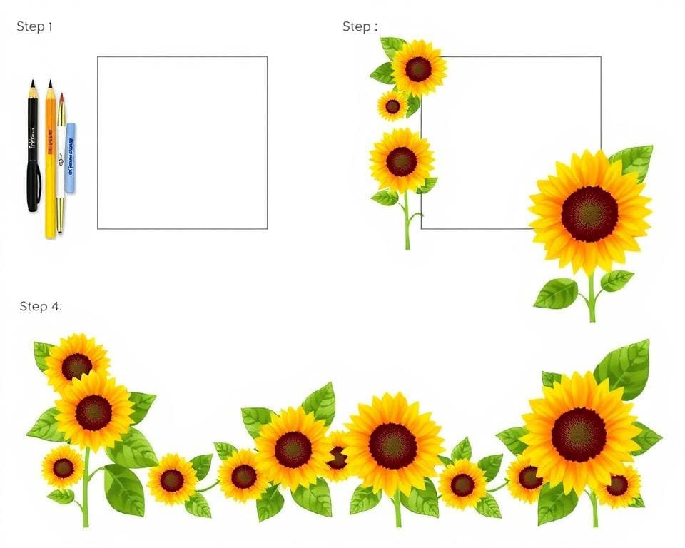 Stap voor stap border met zonnebloemen maken