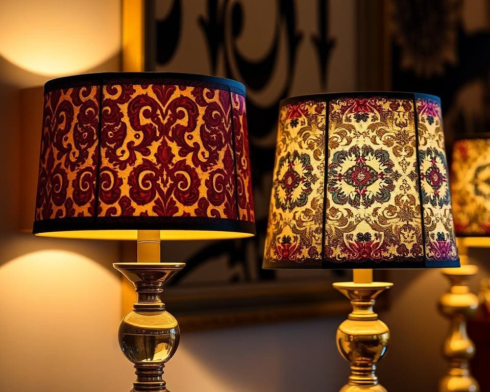 Tafellampen met een decoratieve stoffen kap