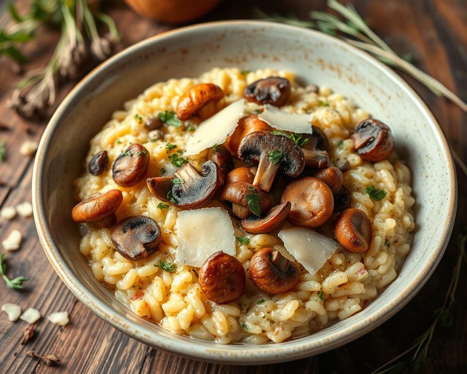 Vegetarische risotto met paddenstoelen en Parmezaan