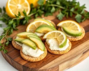 Volkoren crackers met avocado en citroen
