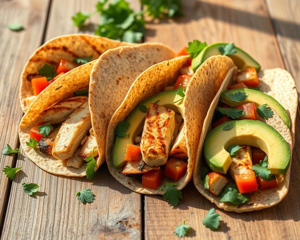 Volkoren wraps met gegrilde kip en avocado