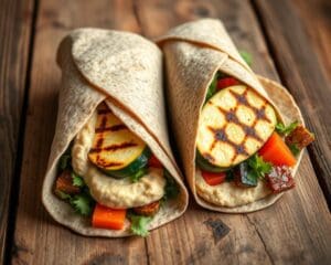Volkoren wraps met hummus en gegrilde courgettes