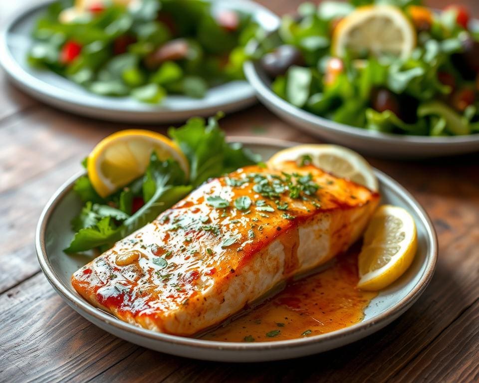 Zalmfilet met een pittige honing-mosterdmarinade