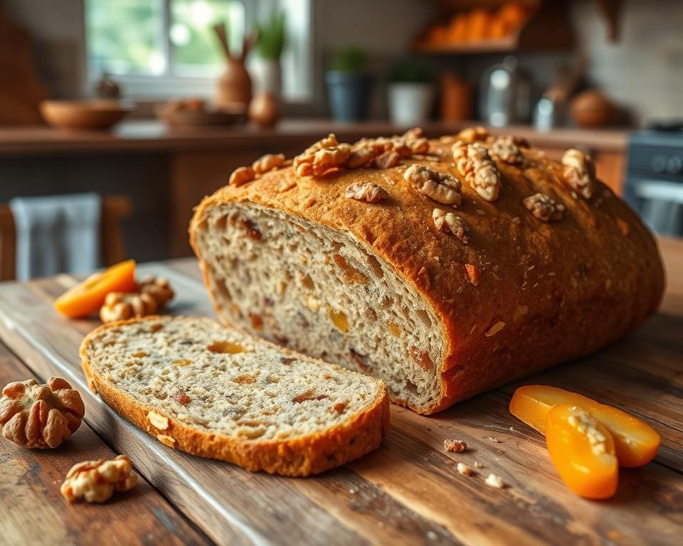 ambachtelijk roggebrood met walnoten en abrikozen