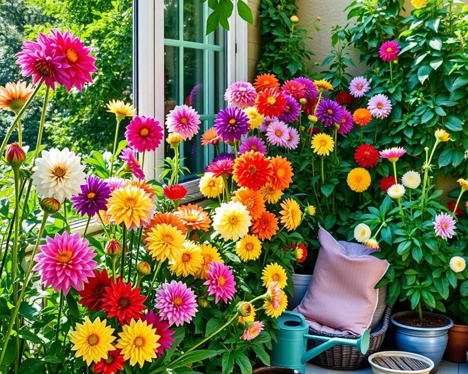 dahlia’s verzorgen balkon