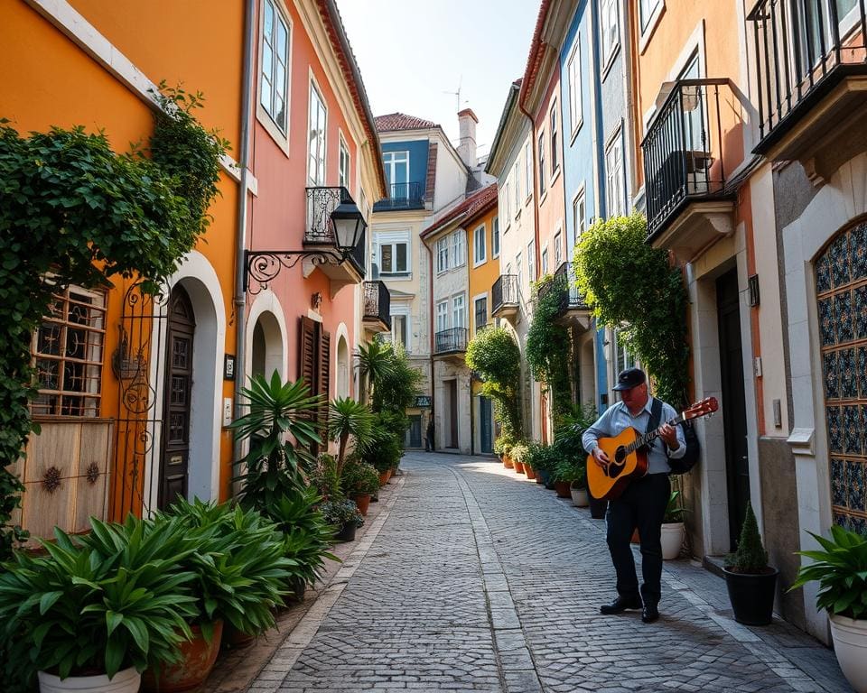 fado en kleurrijke huizen in Lissabon