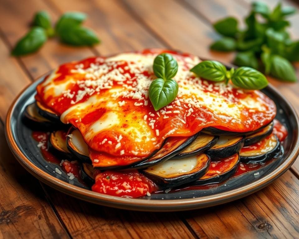 Aubergine parmigiana met mozzarella en Parmezaan