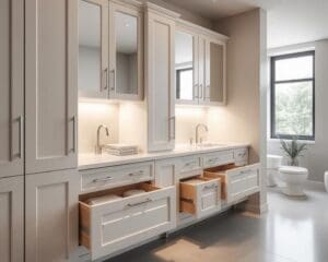 Badkamerkasten met ingebouwde lades voor opslag