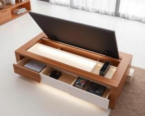 Design salontafel met geïntegreerde opbergruimte