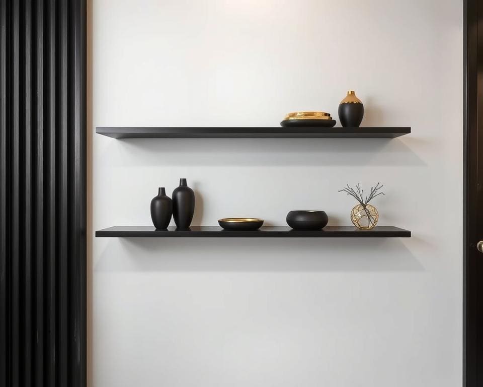 Design wandplank in goud en zwart: chique en modern