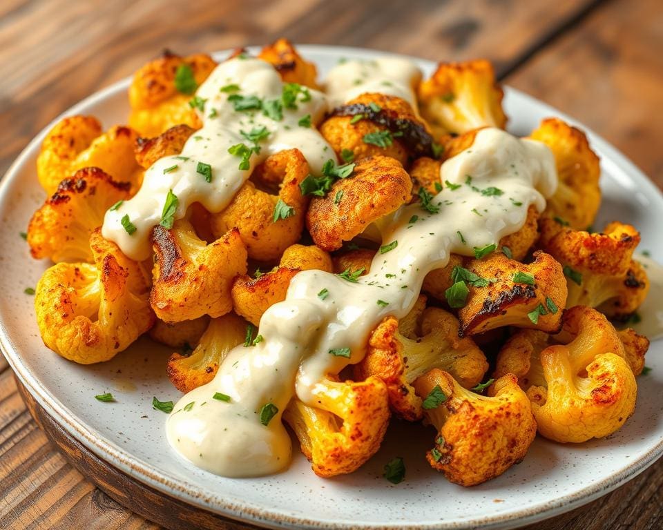 Geroosterde bloemkool met een knoflookdressing