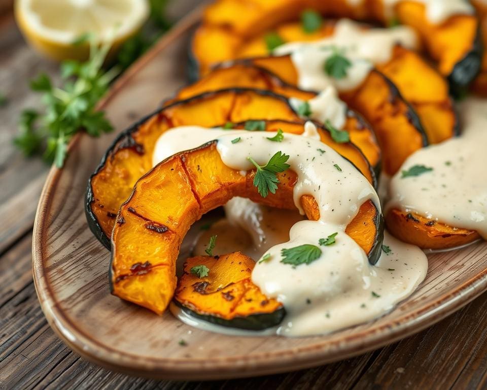 Geroosterde pompoen met een tahin-citroensaus