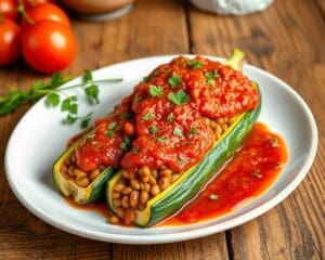 Gevulde courgettes met linzen en tomatensaus