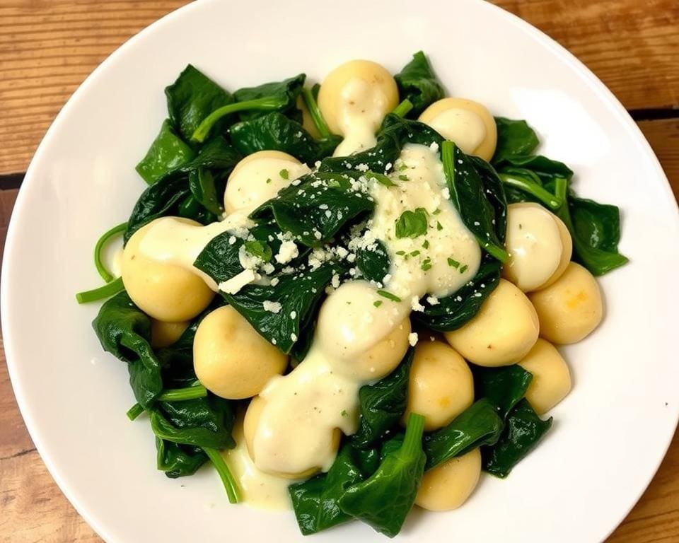 Gnocchi met spinazie en een romige kaassaus