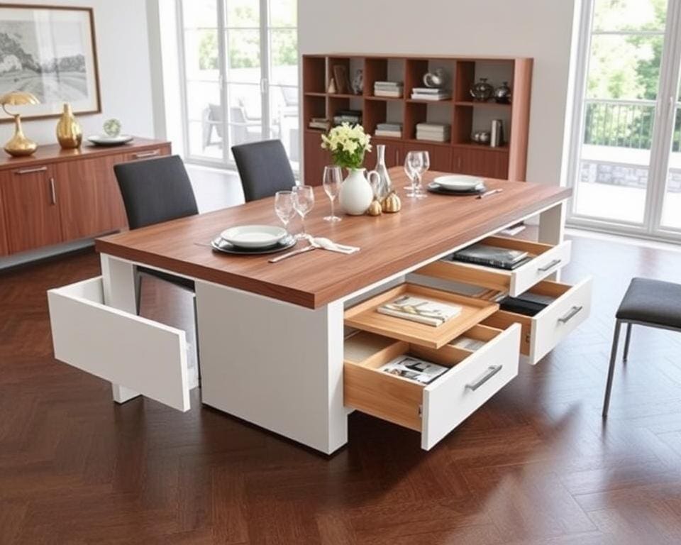 Moderne eettafel met ingebouwde lades: opgeruimd dineren