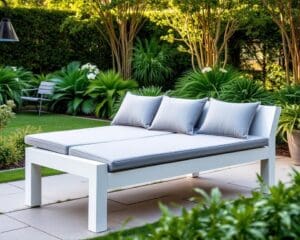 Moderne tuinbank met waterafstotende kussens