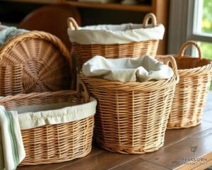 Rieten manden met een stijlvolle stoffen binnenkant