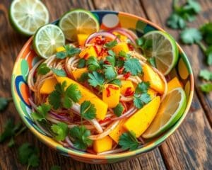 Thaise salade met limoen, koriander en mango