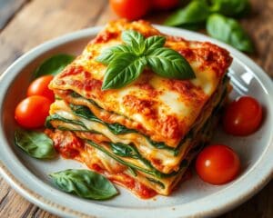 Vegetarische lasagne met spinazie en tomaten