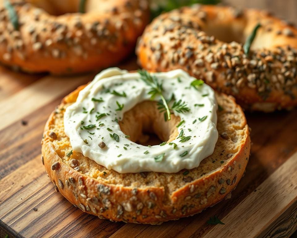 Volkoren zuurdesem bagels met kruidenroomkaas