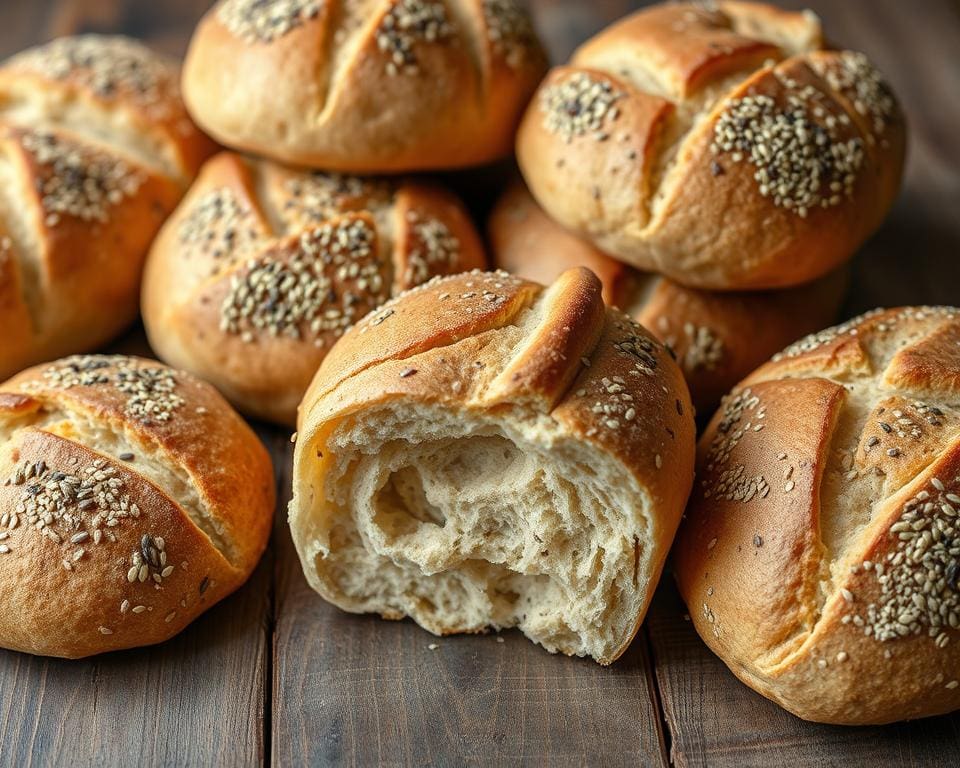 Volkoren zuurdesembroodjes met lijnzaad en sesam