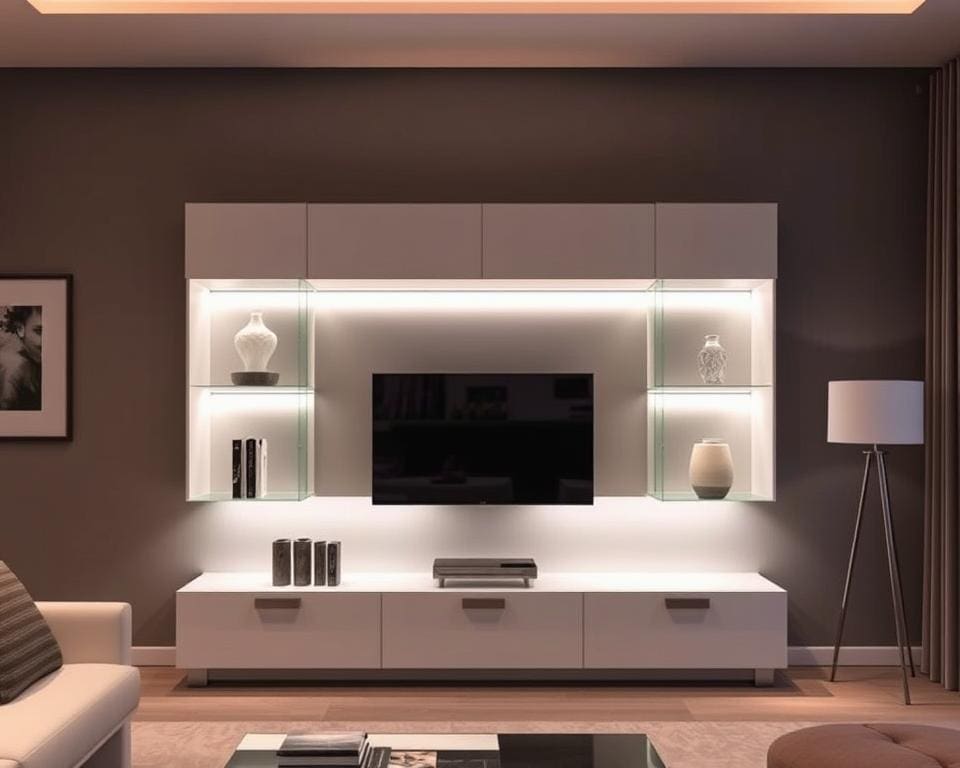 Wandkast met ingebouwde verlichting: sfeervol en praktisch