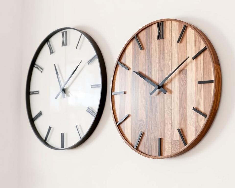 eigentijdse wandklokken in industriële stijl en Scandinavisch minimalisme