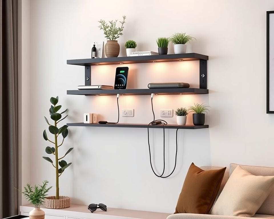 multifunctionele wandplank met USB-poorten