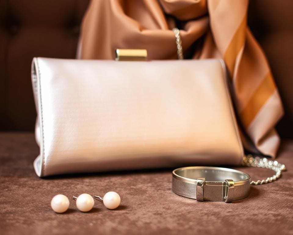 accessoires bij zilveren clutch