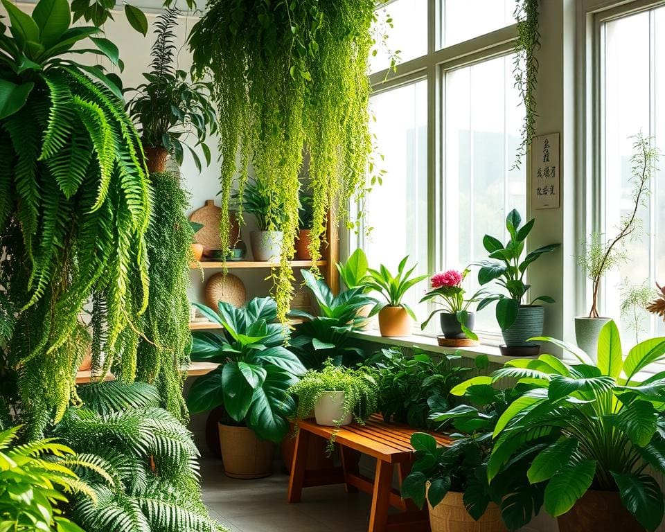 planten in groen interieur